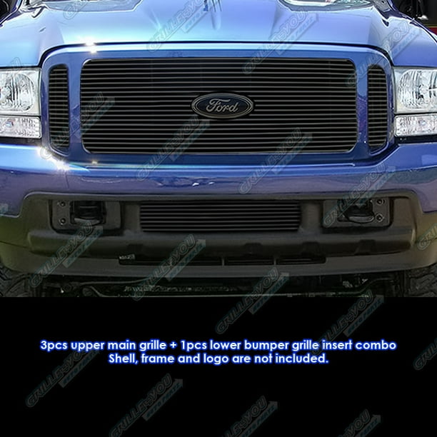APS Compatible with 1999-2004 Ford F250 F350 F450 Excursion Bumper Black Billet Grille Grill Insert
